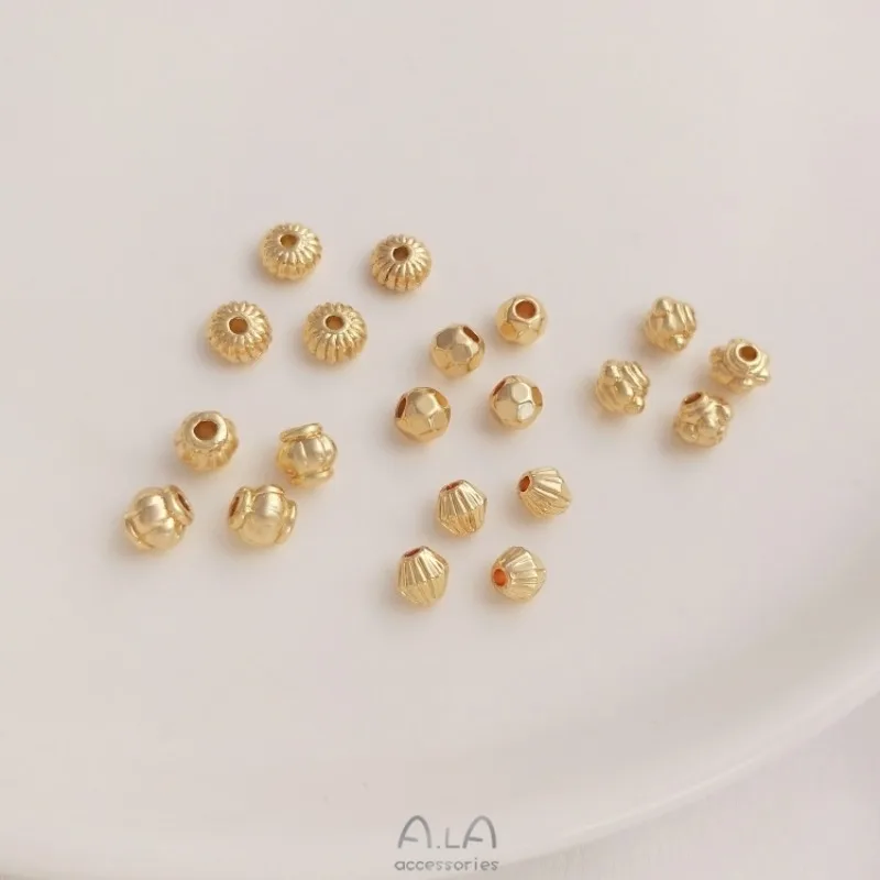 14K Gold Color Cut Beads, Pumpkin Lantern Rhombus Beads, DIY Bracelet, Loose Beads, Jewelry With Bead Material