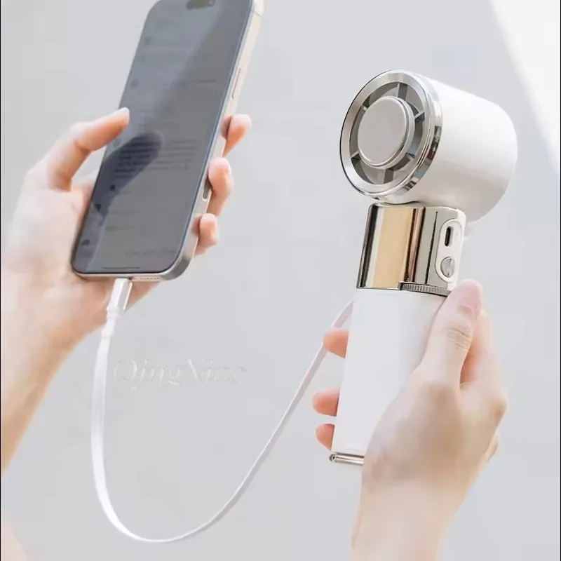Foldable Portable Semiconductor Cooling Hand Fan High Speed Cooler With Retractable Soft Connection Wire For Outdoor Use