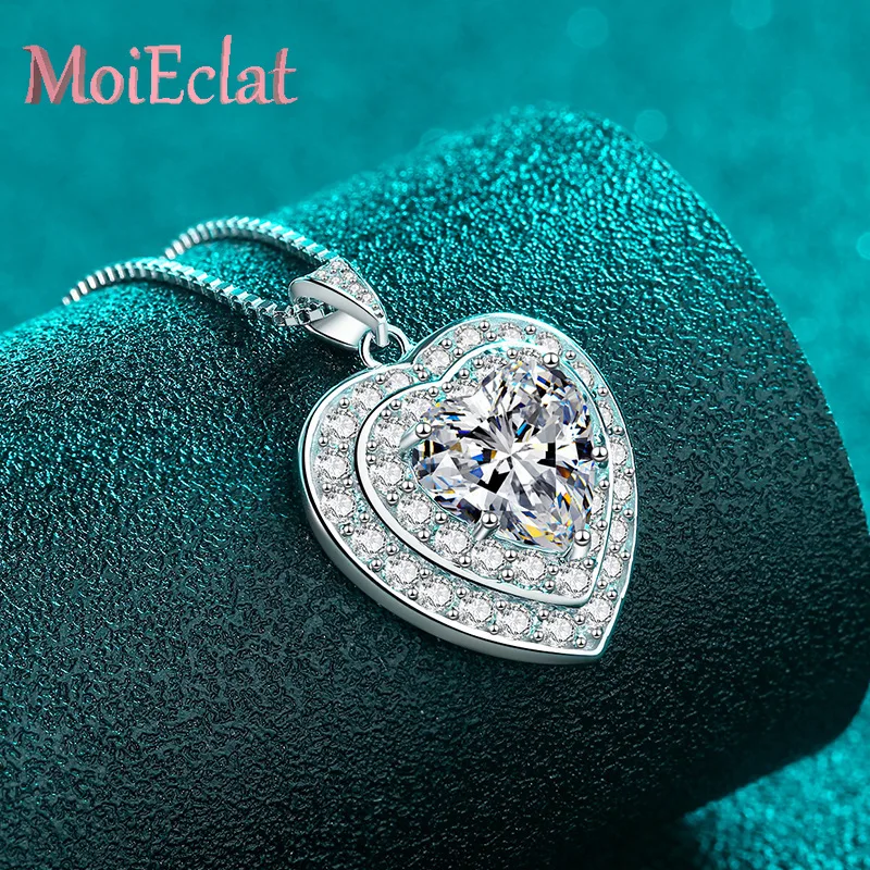 

For Women Platinum Pt950 Fine Jewelry Chain with Sweet Heart Cut D Color 4 Carat Moissanite Necklace Pendant Pass Diamond Test