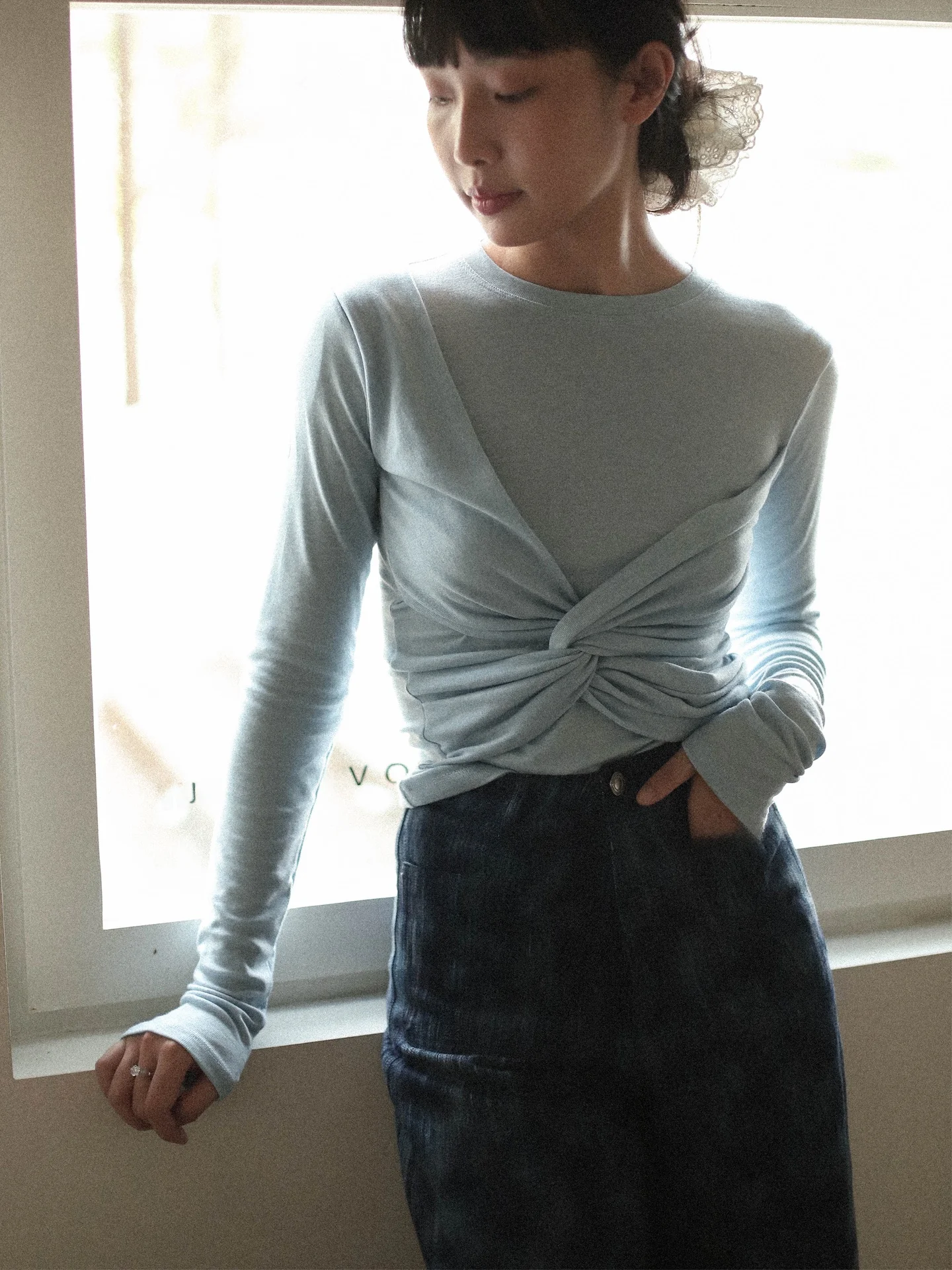 

Женская теплая повседневная футболка Otherbela с длинным рукавом из шерстяной смеси, с высоким воротником, асимметричным дизайном и эффектом утяжки талии