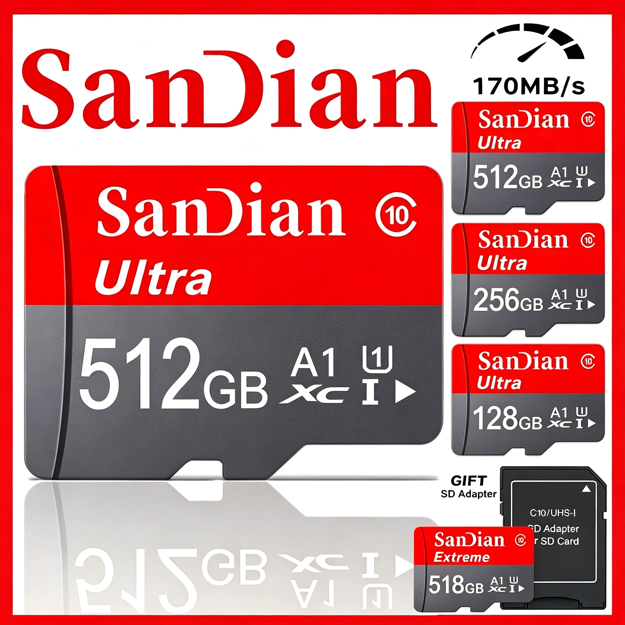 SD Cards 512GB TF Cards 32GB Memory Card 256GB Micro TF SD Card Mass Storage U3 for Dash Cam/Nintendo Switch/GPS/MP4 Player