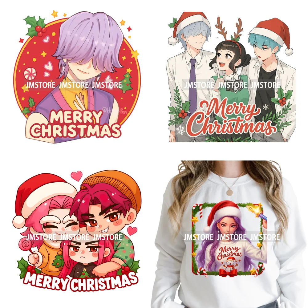 عيد الميلاد Kpop عطلة المعبود سانتا هولي جولي عيد ميلاد سعيد الحديد على DTF قابل للغسل نقل ملصقات جاهزة للضغط للنسيج