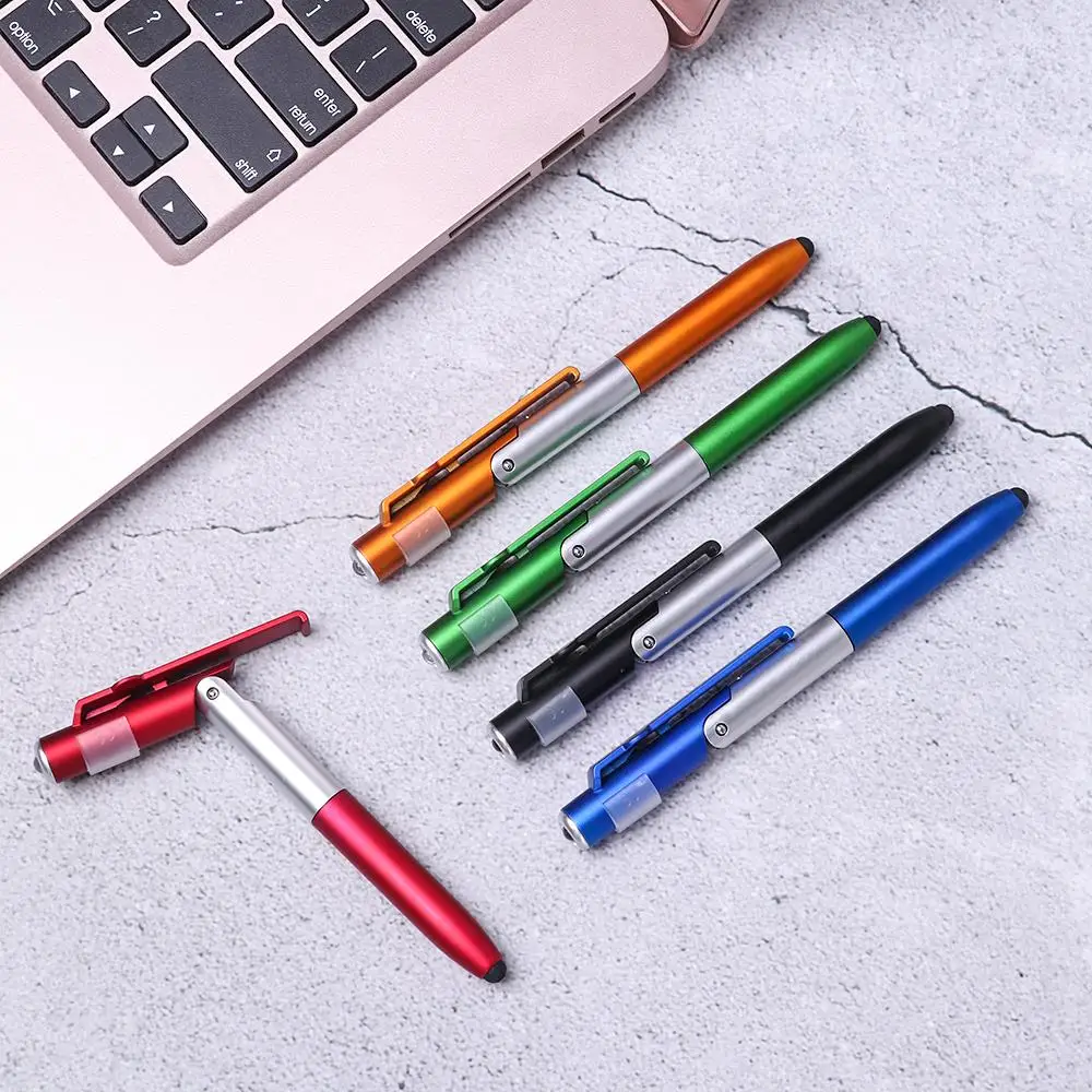 Portable LED Light Ballpoint Pen Foldable Electronics Mobile Phone Stand Multi-function Touch Screen Pen