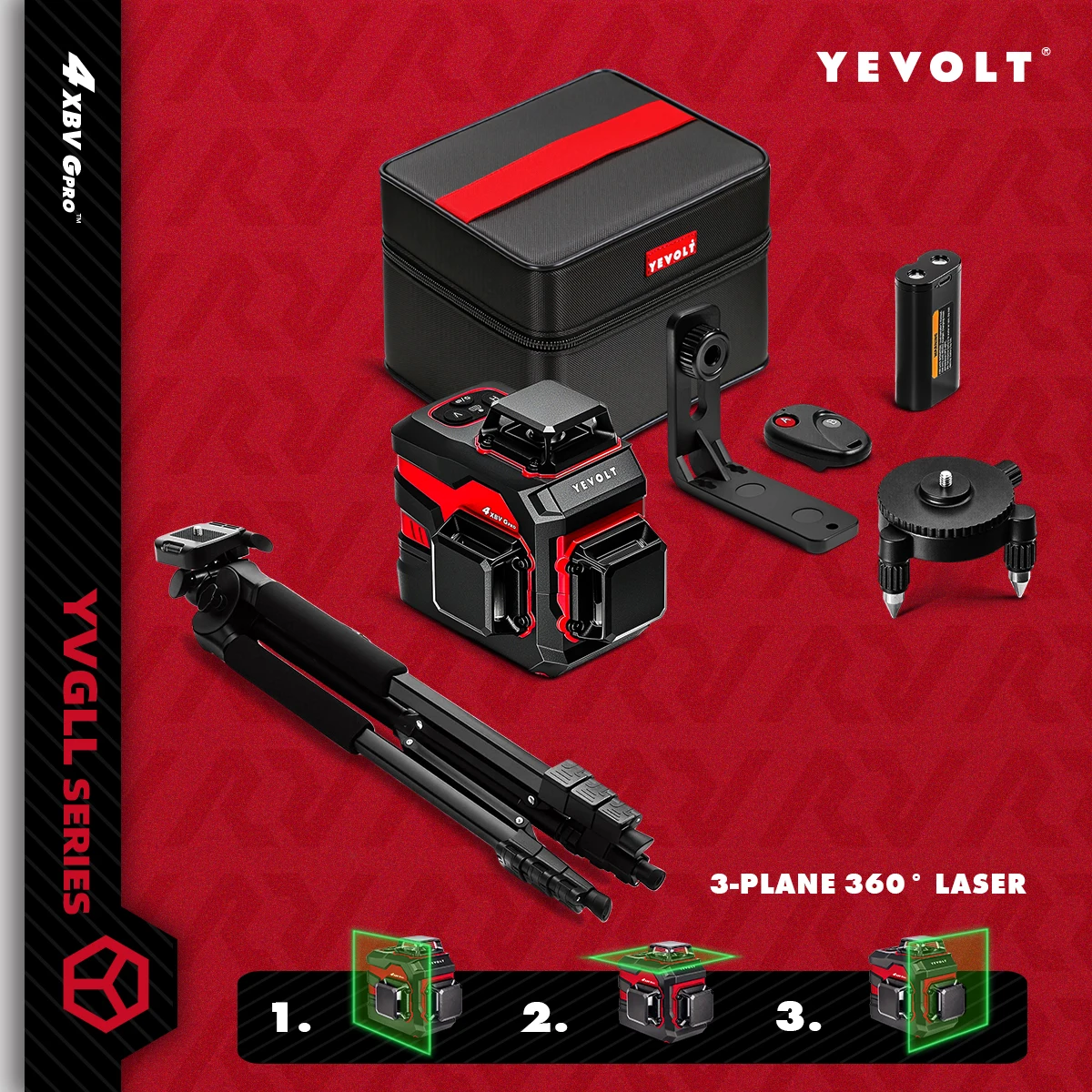 

YEVOLT YVGLL4XS12 12-линейный лазерный уровень с перекрестной линией — ErgoGrip, двухмощный самовыравнивающийся прецизионный динамический компенсатор, полный слой