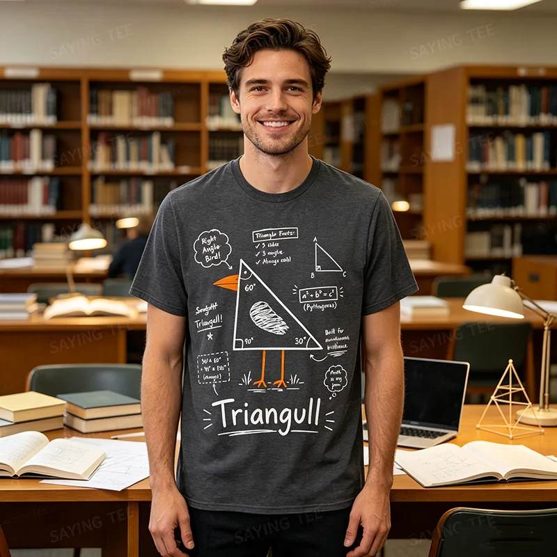 Y2k Mathematik Geometrie Persönlichkeits-T-Shirts, Dreieck Möwe Vogel Wortspiel Lustiges Geometrisches T-Shirt aus Weicher Baumwolle – Detail 3