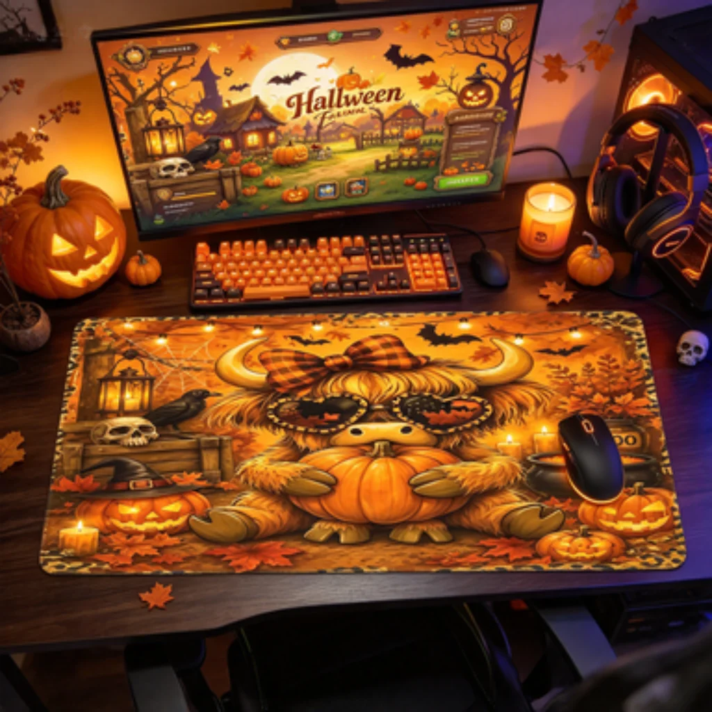 Western Desert Cactus Desk Mat, Retro Skull Flame Mouse Pad, Cartoon Frog PC Accessory, American Rural Floral Desk Mat.