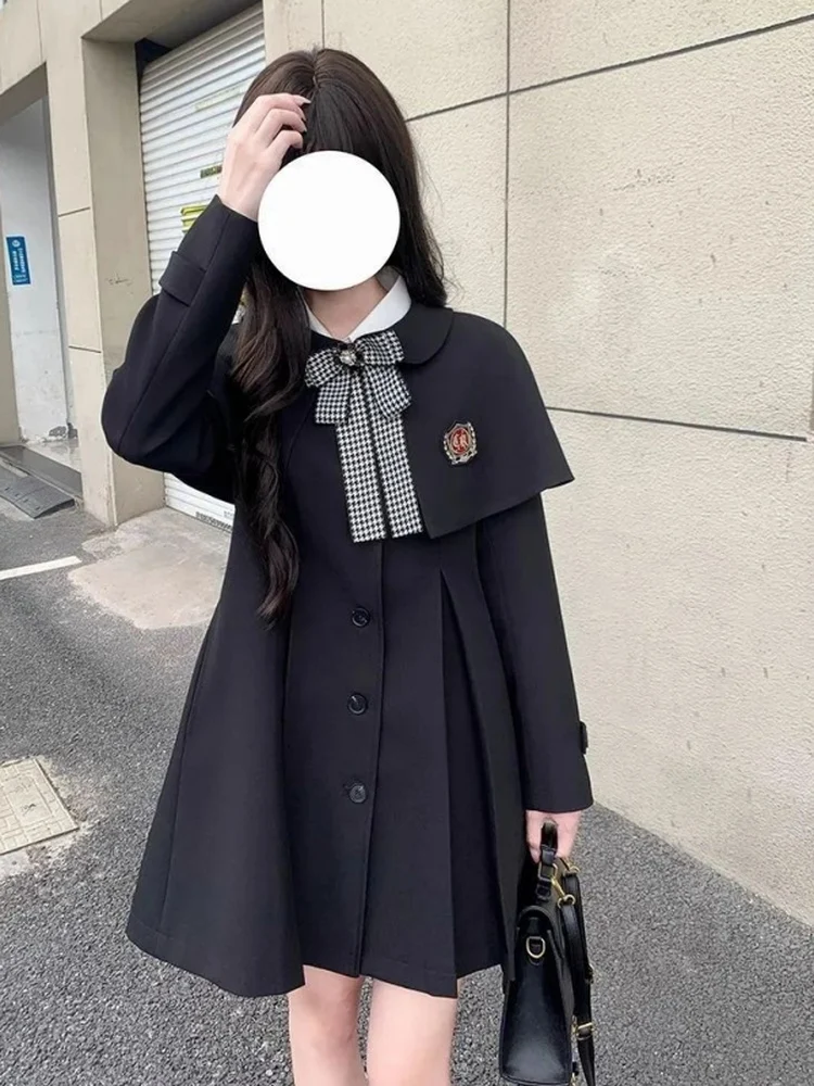 

Cute School Girl Sle Jk orm Long Coat Autumn Winter Sweet Little Girl Cloak Sle Coat Medium Length Button Closure
