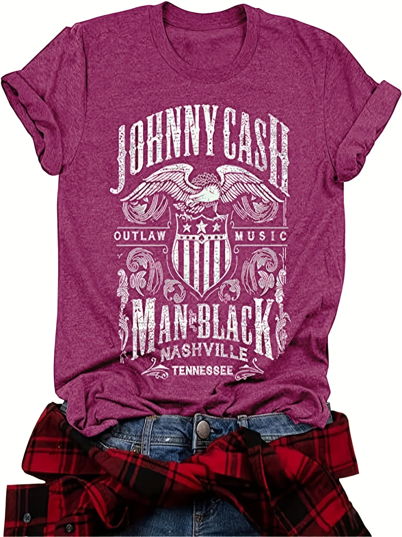 Vintage Country Music Festival Print T-Shirt, Retro Style Short Sleeve Crew Neck Casual Top For All Season, Women\'s Clothing