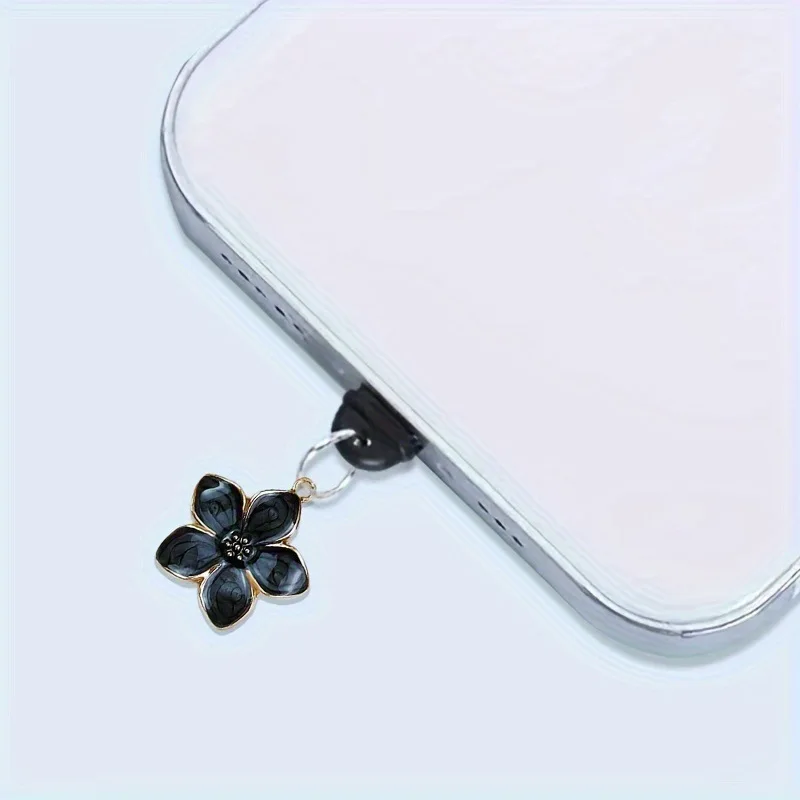 Bonito rosa preto flor poeira plug acessórios decoração para iphone huawei samsung tipo-c telefone móvel universal poeira plug presente