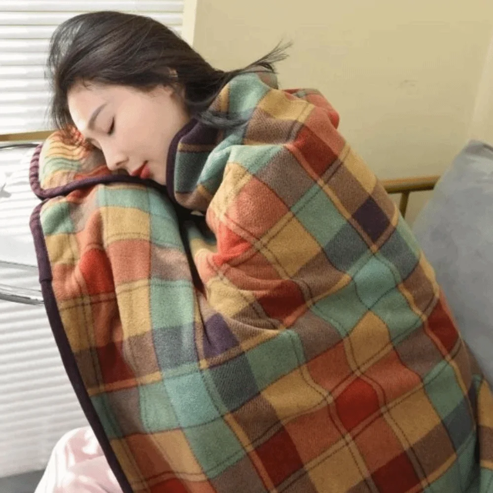 Lazy Plaid Wearable Blanket Fleece-lined Soft Casual Office Blanket Polyester Thicken Thermal Blanket Bedroom