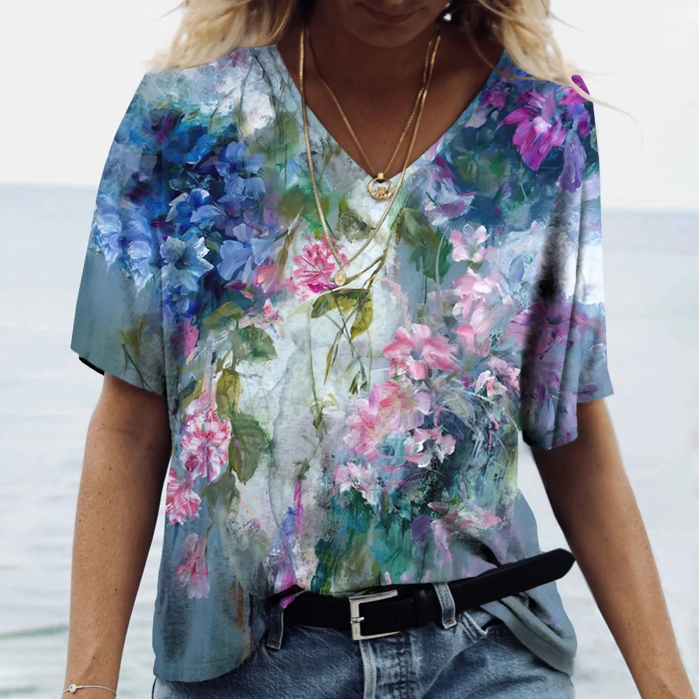 Summer Fashion Floral Graphic 3D Printed Women's T-shirt Street Casual Women's Shirt Clothing Plus Size Y2K Vintage Top T-shirt