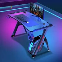 Gaming Desk, Ergonomic Computer Game Table with X-shaped Steel Legs, Sturdy PC Workstation Desk for Home Office with Cable Holes