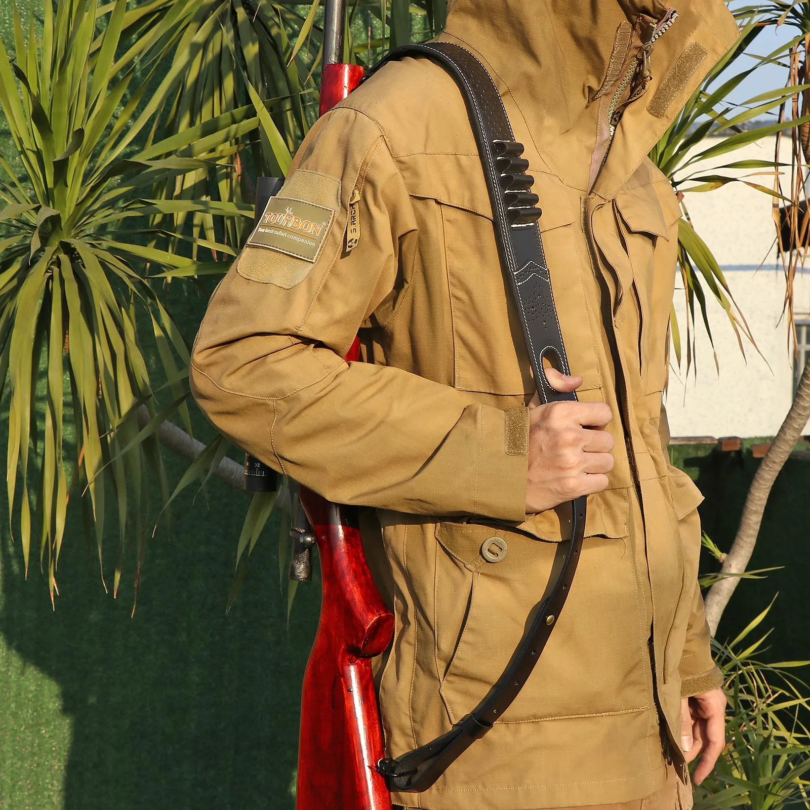 

Tourbon Shooting Leather Rifle Sling Non-Slip Gun Shoulder Strap Cartridges Ammo Shell Holder with Swivels Black Brown Hunting