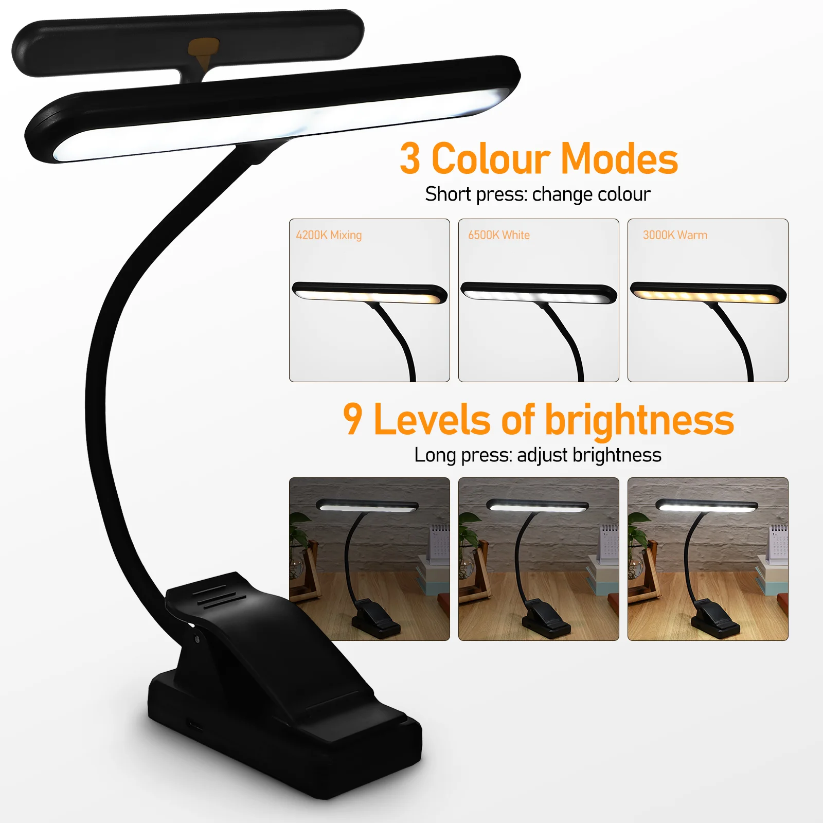 Xy-2069 Charging Power Display 27 Lights Levels Table Lamp Book Clip on LED Desk Music Stand USB Charge