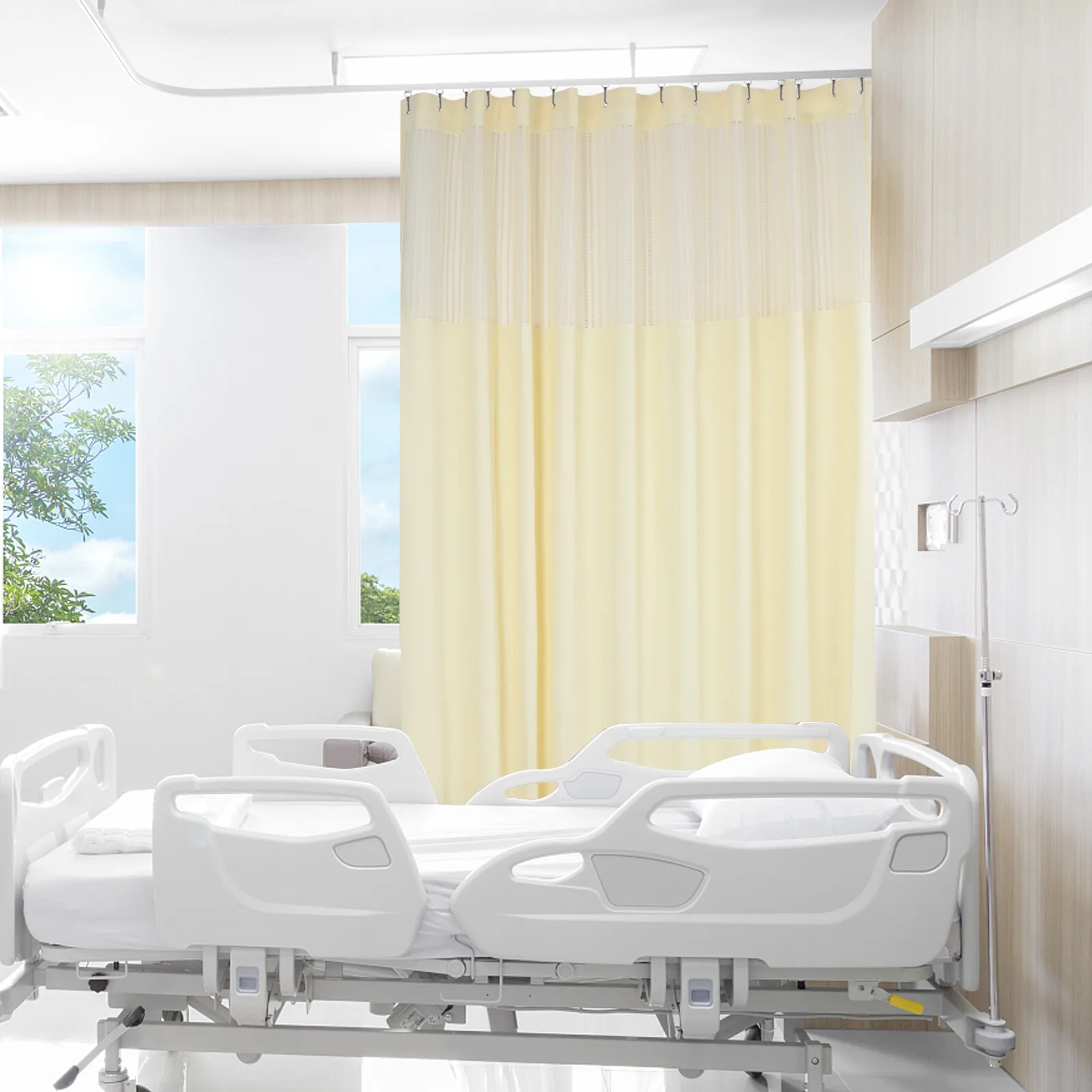 

12*8 Ft Beige Compartment Curtain with Hook Door Curtain with Breathable Mesh Partition Curtain Used in Beauty Salons Hospitals