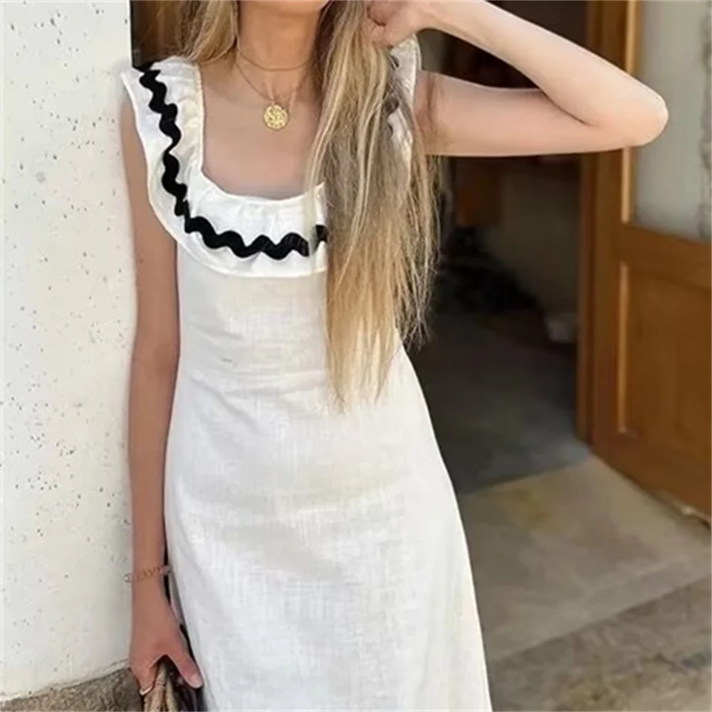 European And American Style 2024 Summer Women\'s New Fashionable And Casual Temperament Sleeveless Slim Fit Splicing Long Dress