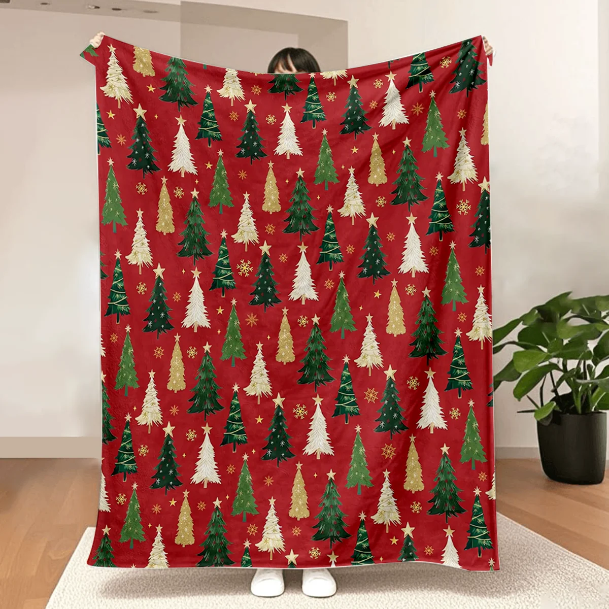 Weihnachts-Flanelldecke, Überwurf, weihnachtlicher roter Baum, weiche, flauschige Plüsch-Fleecedecken, ideale Geschenke für Erwachsene, Ehefrau, selbst