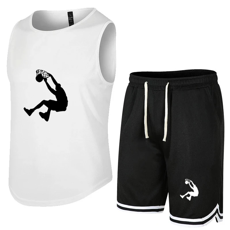 New Summer basketball Sleeveless T-Shirt Set Men Tank Top + Shorts Male Fitness Competition Training Vest ventilate Tracksuit