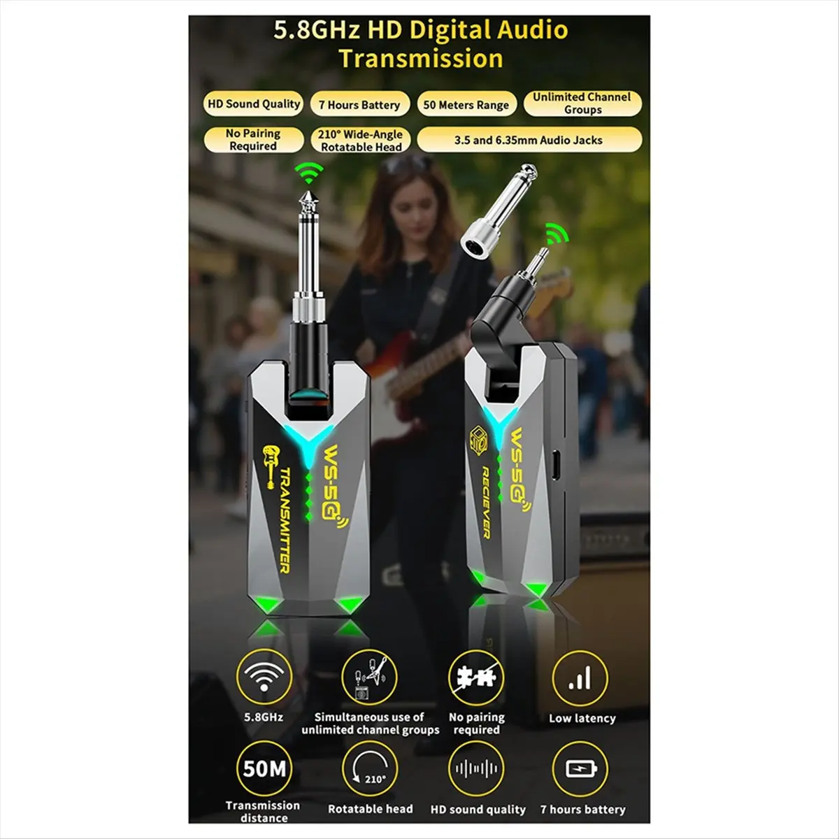 

【AA85】 5.8GHz Wireless Guitar Transmitter Receiver System Sound Transmitter and Receiver for Electric Guitar Violin Instruments