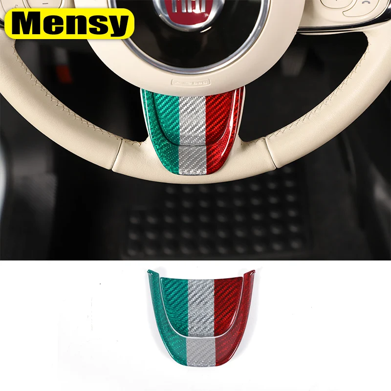 

Для Fiat 500 2016-2025 Наклейка на руль из настоящего углеродного волокна, трехцветная карбоновая отделка автомобиля, аксессуары для интерьера