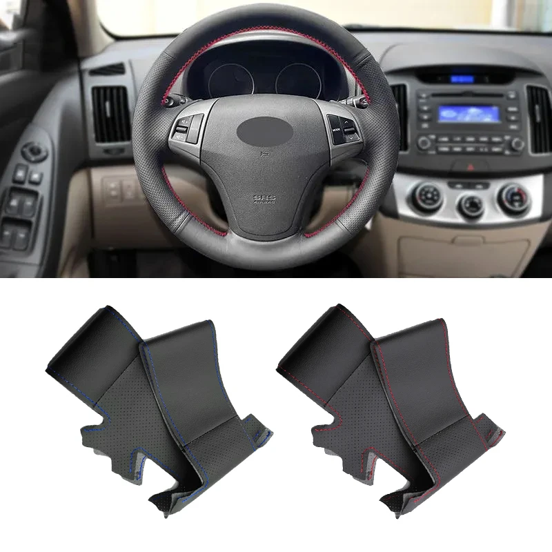 

For Hyundai Elantra 2008 2009 2010 Hand Stitched Car Interior Steering Wheel Cover Perforated Microfiber Leather Protective Trim