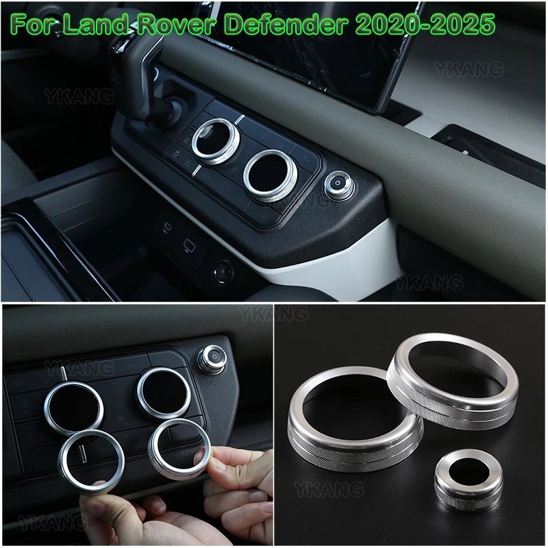For Land Rover Defender 90 110 130 2020-2025 Aluminum Alloy Silver Car Air Conditioning  Volume Knob Cover Car Accessories