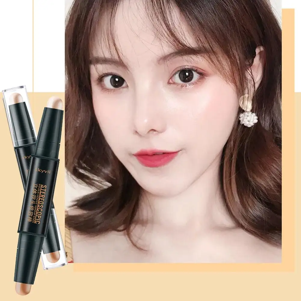 2 In1 Concealer Face High Gloss Contouring Stick Dual Powder Purpose Highlighter Shadow Double Contour Nose Repair Sti W2x5