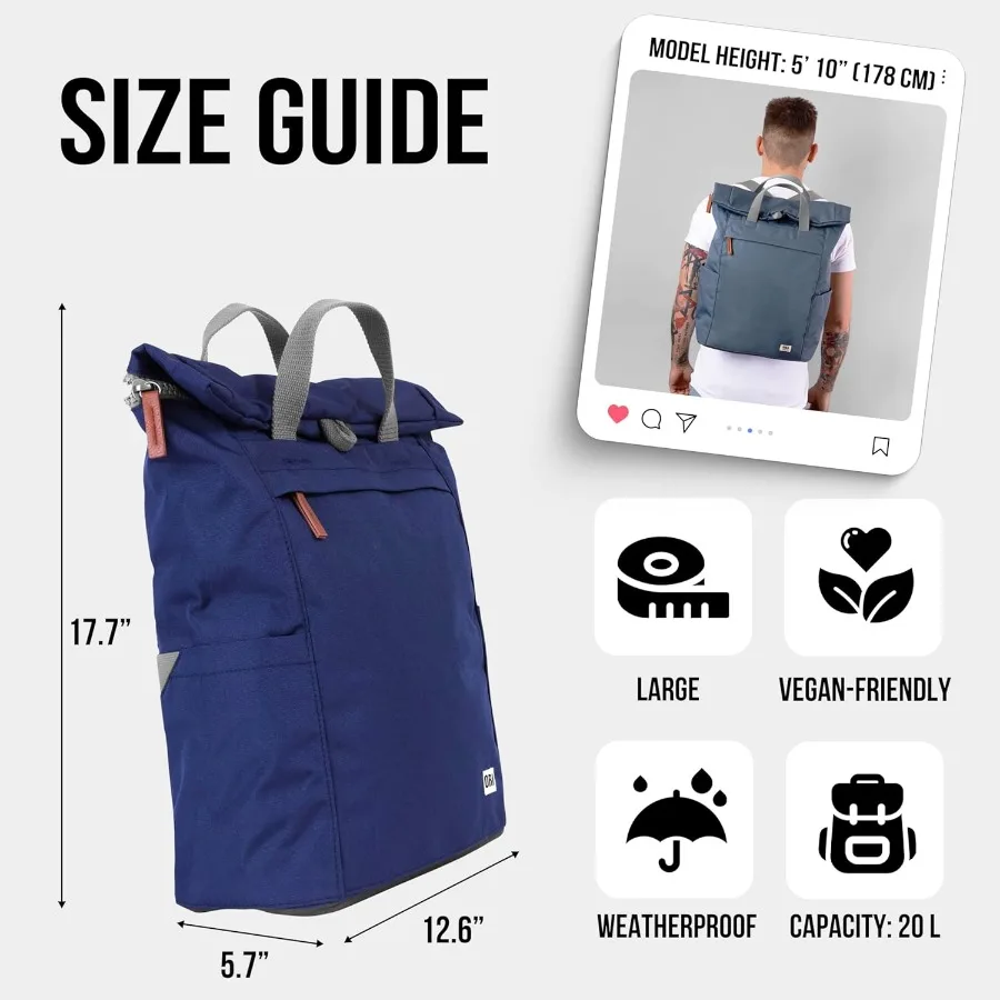 حقيبة ظهر ORI LONDON Rolltop - حقيبة ظهر كبيرة للسفر مع جيوب كبيرة للرجال والنساء - The Finchley Carbon #2