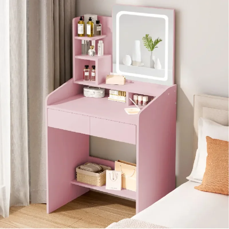 for Luxury Pink Makeup Mirror with Smart LED Lighting for Dressing Table New Cross-border Customized Vanity Desk