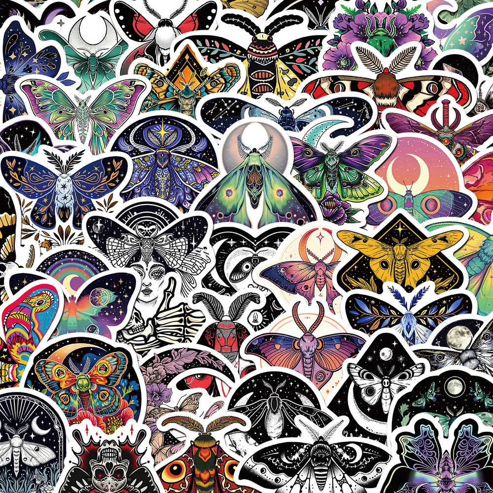 10/50Pcs Cool Dark Gothic Ghost Moth Stickers Aesthetic for Scrapbooking Laptop Phone Travel Luggage Wall Car Decoration Sticker