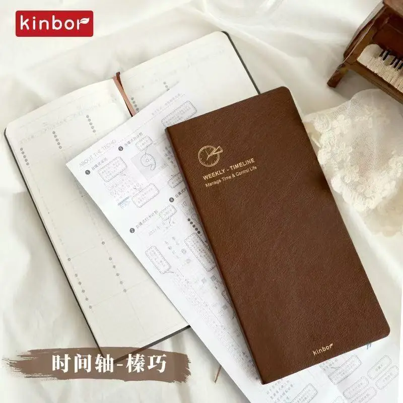 Kinbor غطاء ناعم نحيف مخطط أسبوعي خط توقيت الجيب أسبوع خطة دفتر يوميات صفحتين في أسبوع منظم الوقت سجل يومي