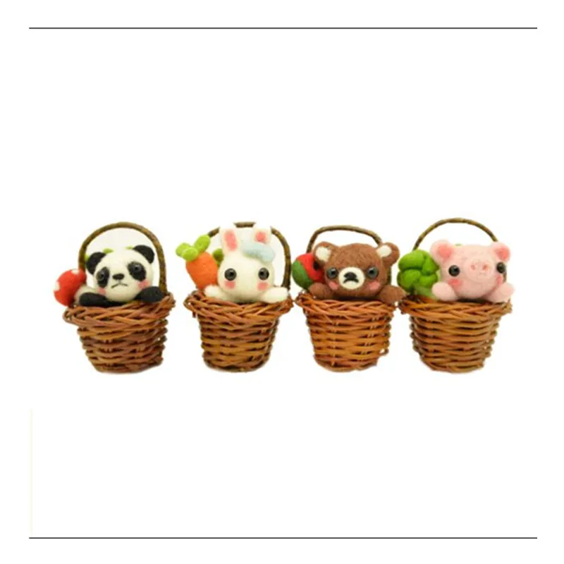 Rabbit, Panda, Basket, Mini-rattan Car Decoration wool needlepoint kit  wool felt needle felting decoration craft needlecraft DI