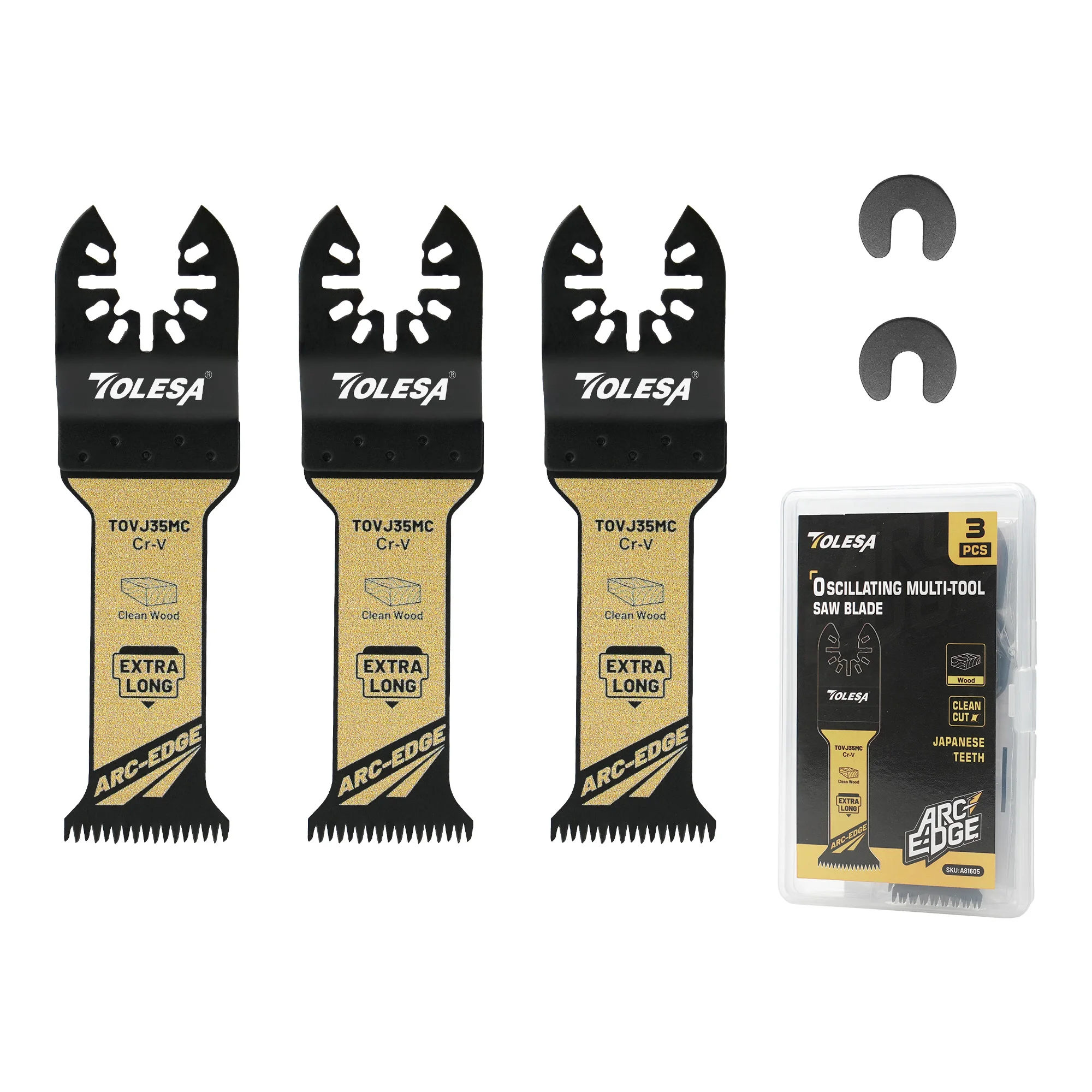TOLESA 3PCS Oscillating Saw Blades 32*40mm/ 32*70mm, Multitool Saw Blades, Japanese Teeth Oscillating Saw Blade for Wood Plastic