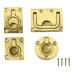 Marine 316 Stainless Steel Brass Plating Hatch Pull Handle with Mounting Screws Round Square Flush Lift Ring for Boat