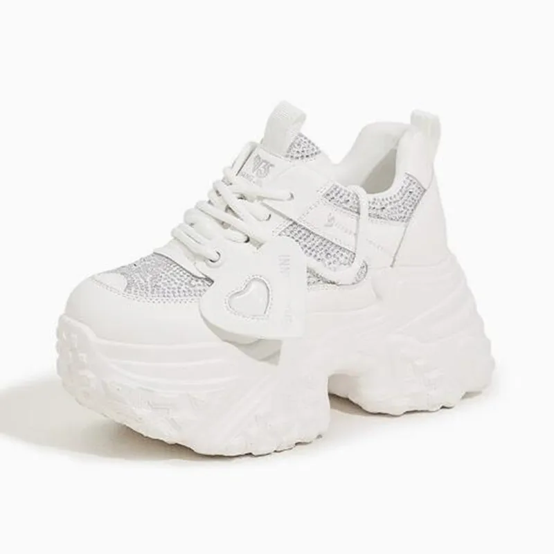 

Women Casual Platform Sneakers 10CM High Heels 2026 New Spring Sport Leather Shoes Bling Trainers Chunky Sneakers Zapatos Mujer