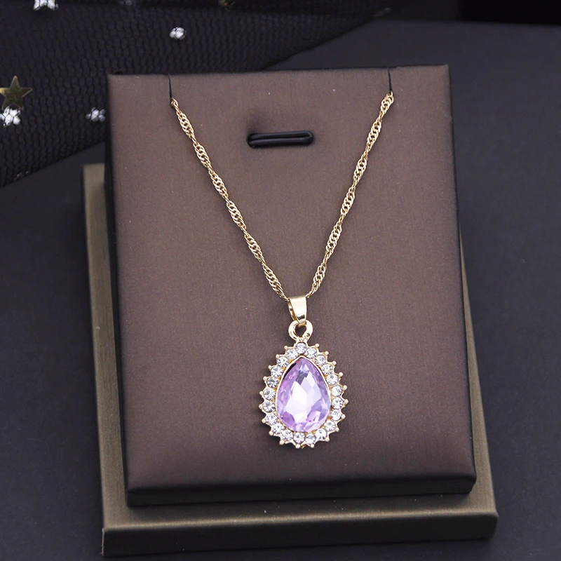 Waterdrop Crystal Pendants Necklace Earrings Sets for Women Jewelry Set Bridal Wedding Choker Neckalce Sets Fashion