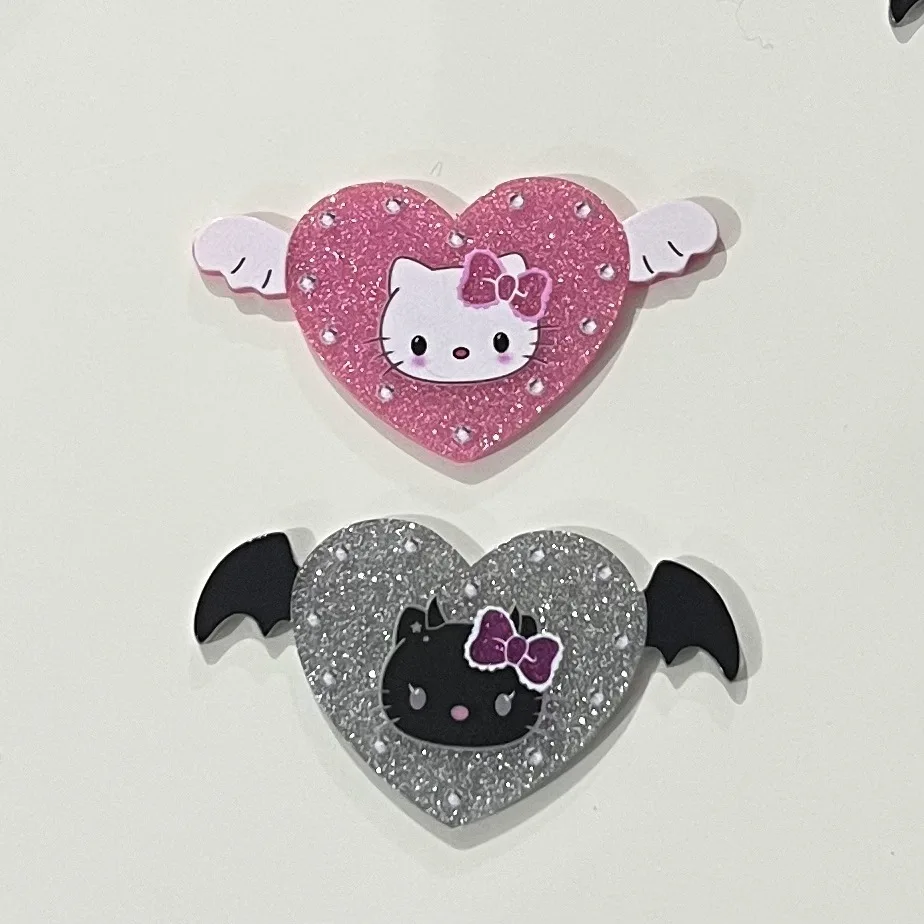 2pcs Devil KT cat pink black love wings acrylic accessories DIY headgear mobile phone case shoe flower fine powder decoration