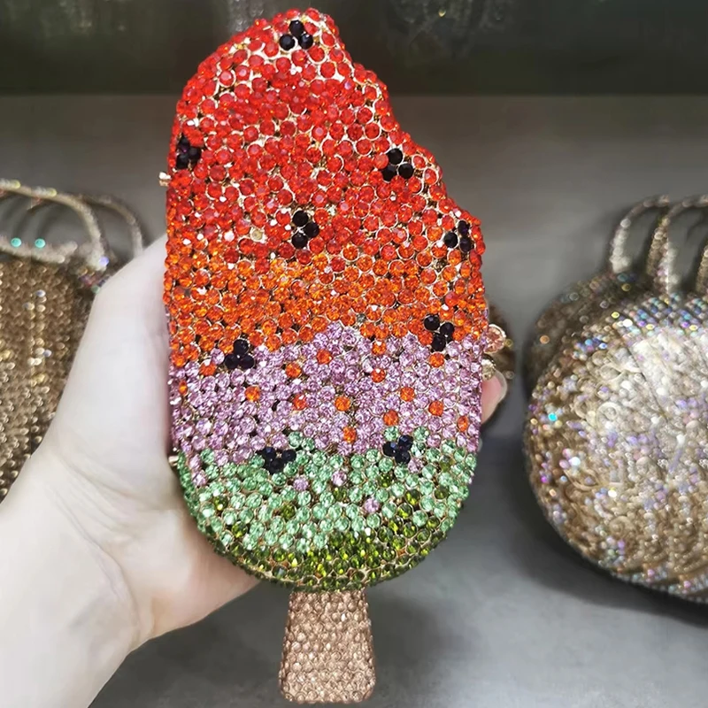 

Pink/Gold/White Popsicle Rhinestone Evening Clutches For Wedding And Party Purse Black Box Female Minaudiere Wallet Prom Purses