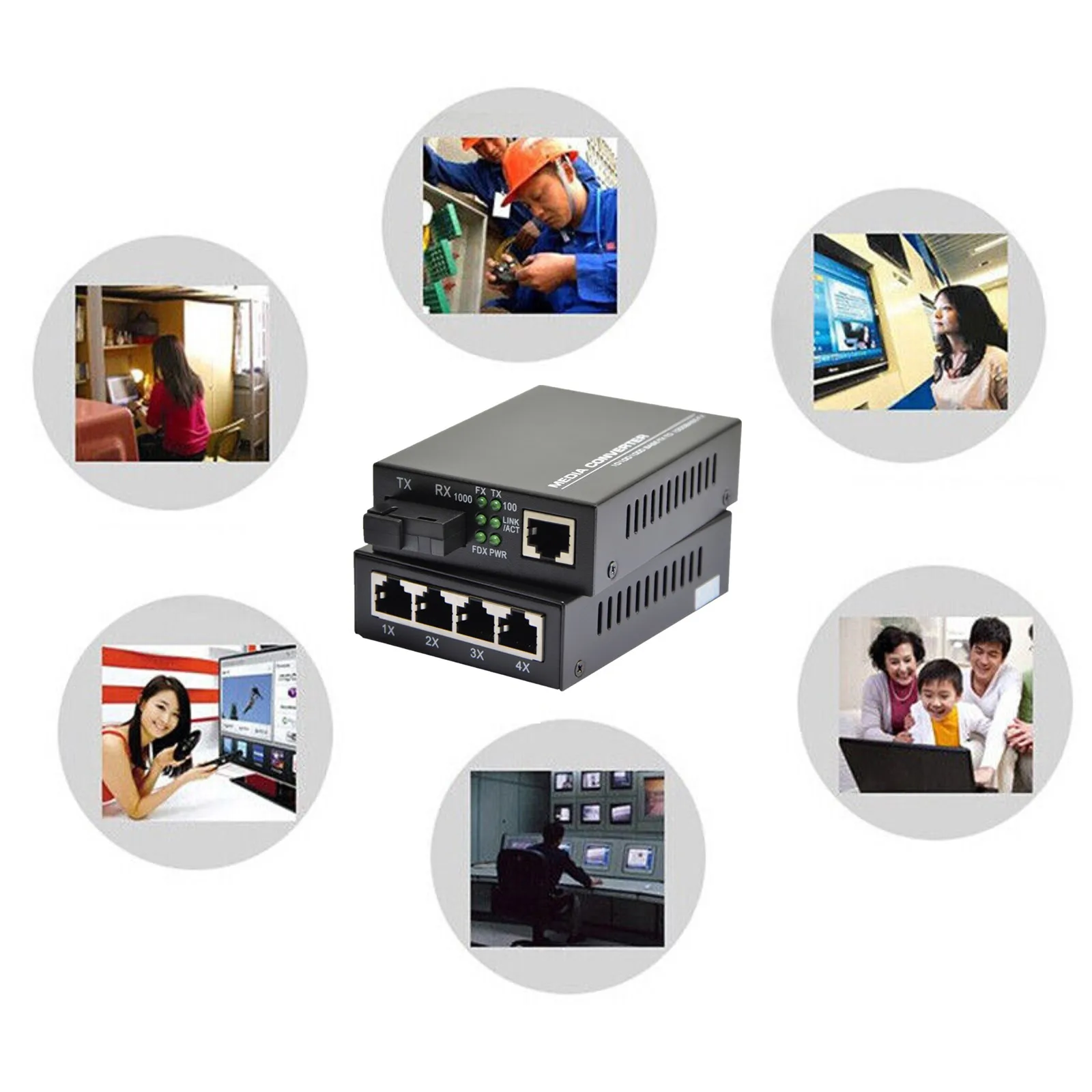 Gigabit Fiber Optical Media Converter 10/100/1000Mbps Ethernet RJ45 Single Mode Single Fiber TX RX SC Port External Power Supply