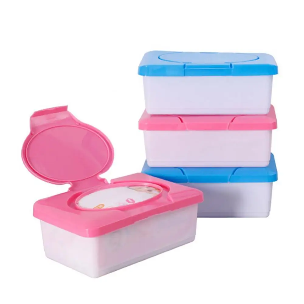 Plastic Dry Wet Tissue Box Case Baby Wipes Press Pop-up Design Home Tissue Holder Accessories Pink blue colors