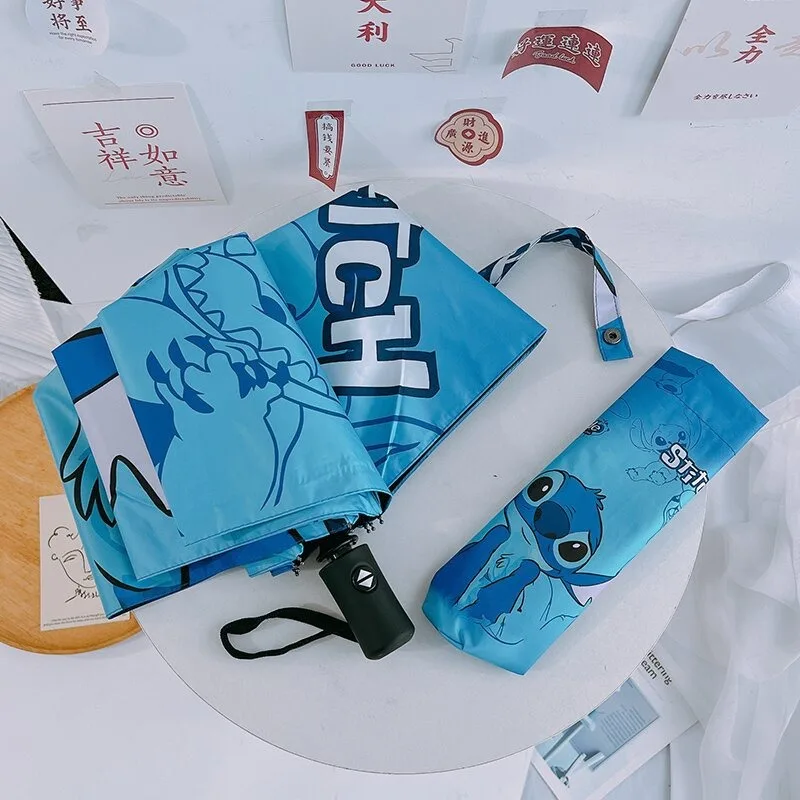 Cartoon Stitch Zonnebrandcrème Automatische 3-voudige Paraplu Leuke Anime Draagbare UV-blocking Parasol Huishoudartikelen Kind Geschenken