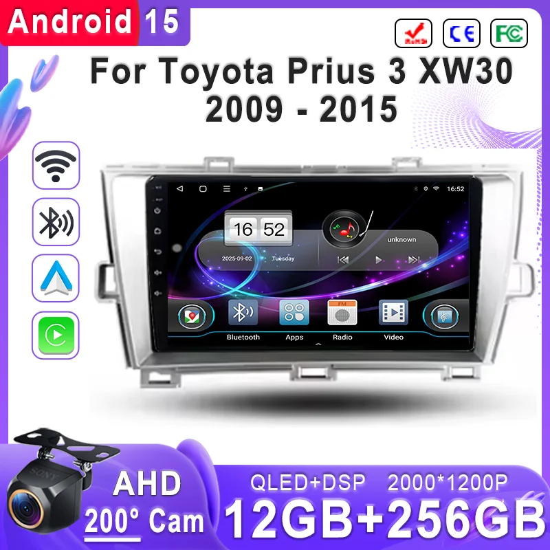 

For Toyota Prius 3 XW30 2009 - 2015 LHD Android 15 2K Incell Screen Multimedia Stereo Plug and Play Stereo Head GPS Navigation