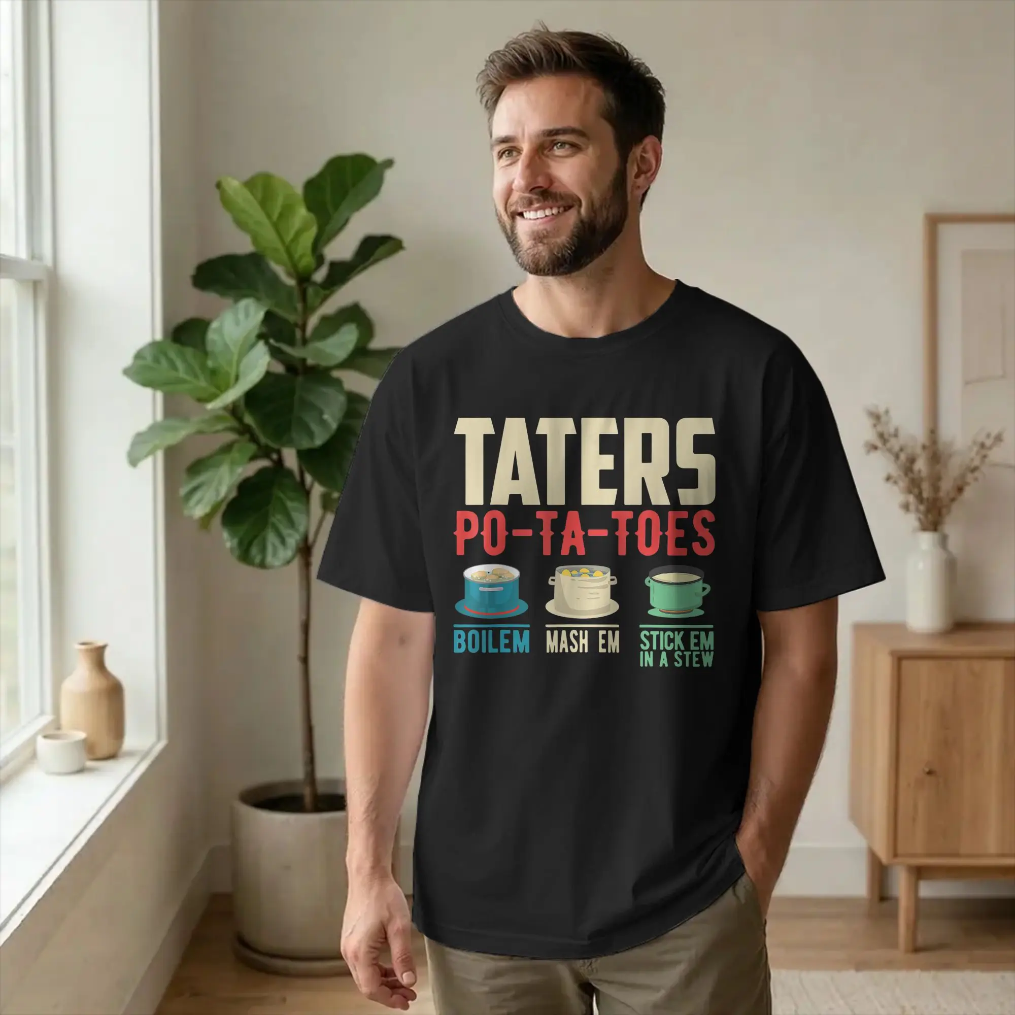 Taters Po-ta-toes Funny Men's T Shirt Boil Mash Stick Em Vintage Tee Shirt Short Sleeve Crew Neck T-Shirt Cotton Summer Clothes