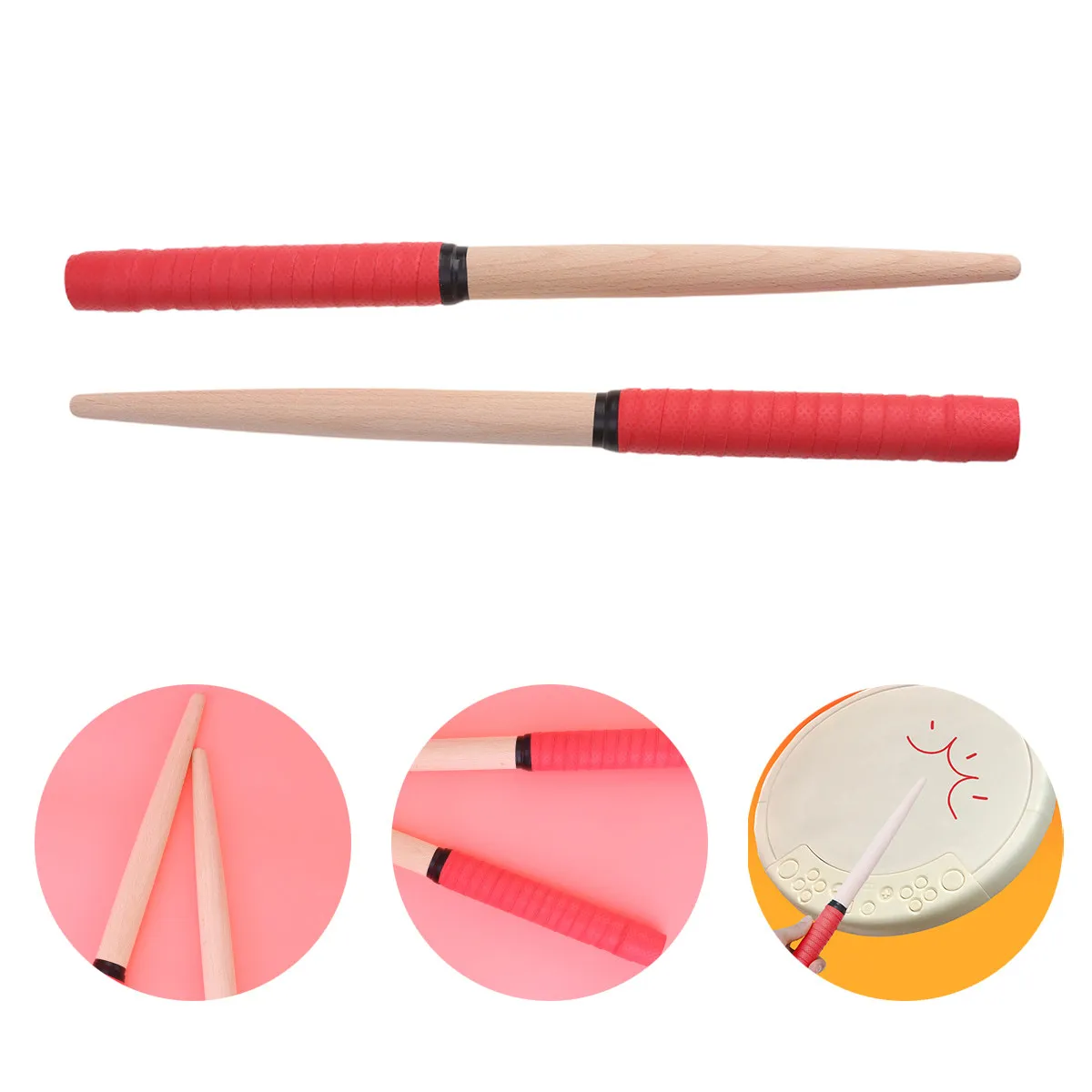 1Pair Balanced Taiko Drumsticks 35x2cm Sturdy Wooden Drum Sticks Rubberized Handle Lightweight Easy Grip Drum Stick for Practice