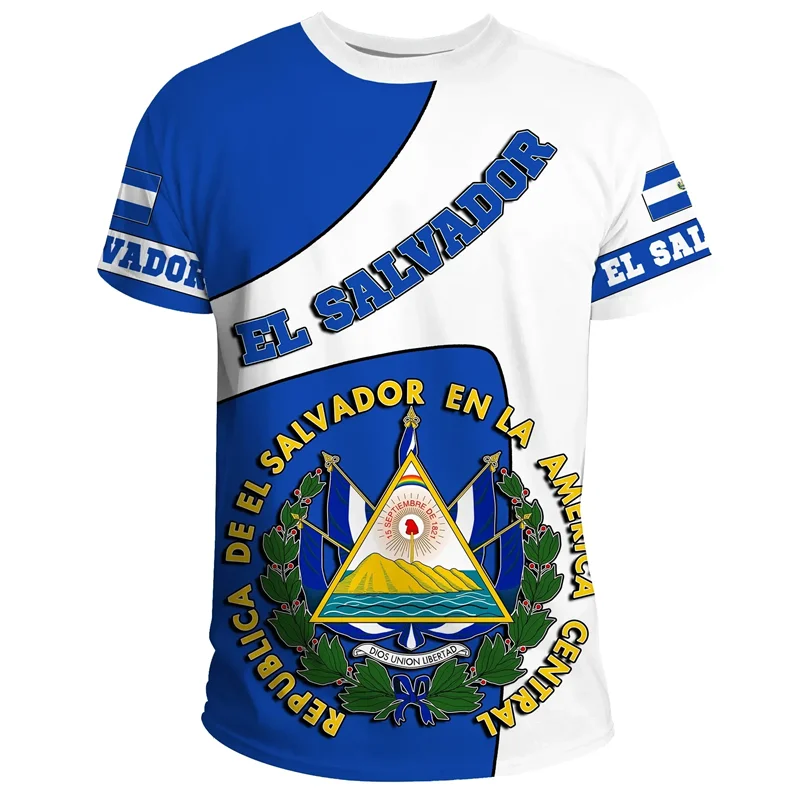 El Salvador Flag 3D Printed T Shirt For Men Outdoor Sports T-shirt Tracksuits Tops Summer Short Sleeves Oversized Tee Shirts