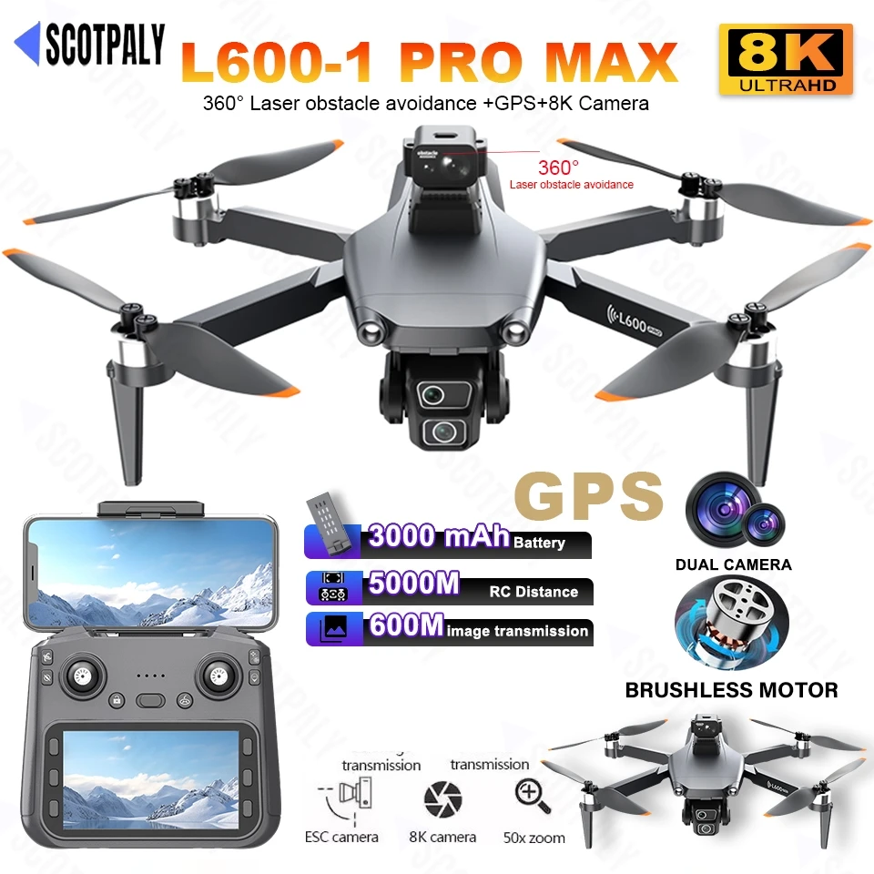 RC Drone 4k Professional L600-1 PRO MAX 8K With Wide Angle HD Camera WIFI 360° Obstacle Avoidance Foldable Helicopter FPV Toys