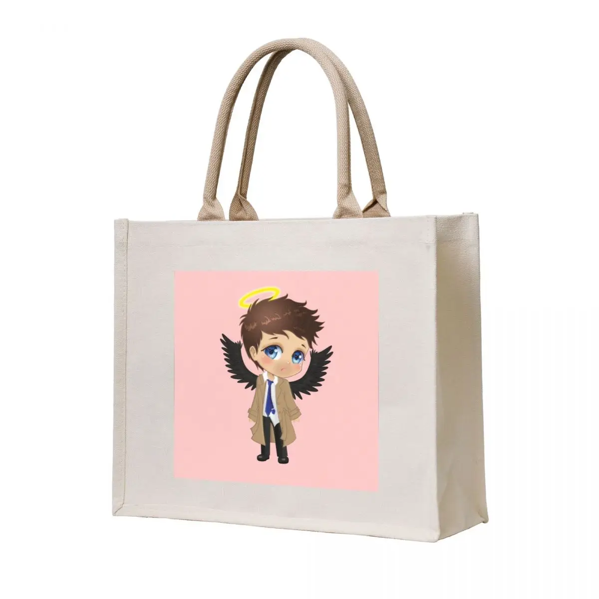 

Supernatural Castiel Chibi Tote Bag tote bags aesthetic hand bags reusable grocery bags