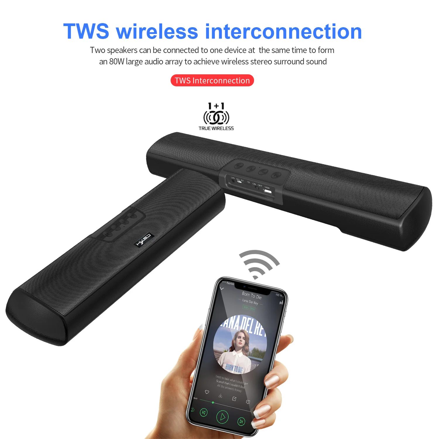 HXSJ Q3 nero Bluetooth 5.0 altoparlante Wireless/cablato altoparlante Stereo da 3600mAh integrato per proiettore PC Laptop Phone Computer