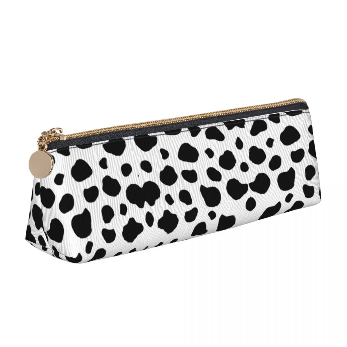 Cow Print Spots Pencil Case Black And White Animal College Pen Box Kids PU Leather Kawaii School Pencil Cases Graphic Supplies