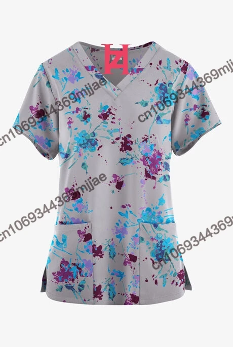Nurse T-shirt V-neck Pocket Oversize T-shirts 2023 Women Clothing Harajuku Tshirts for Women Beach Tunic Women\'s Blouse Tshirt